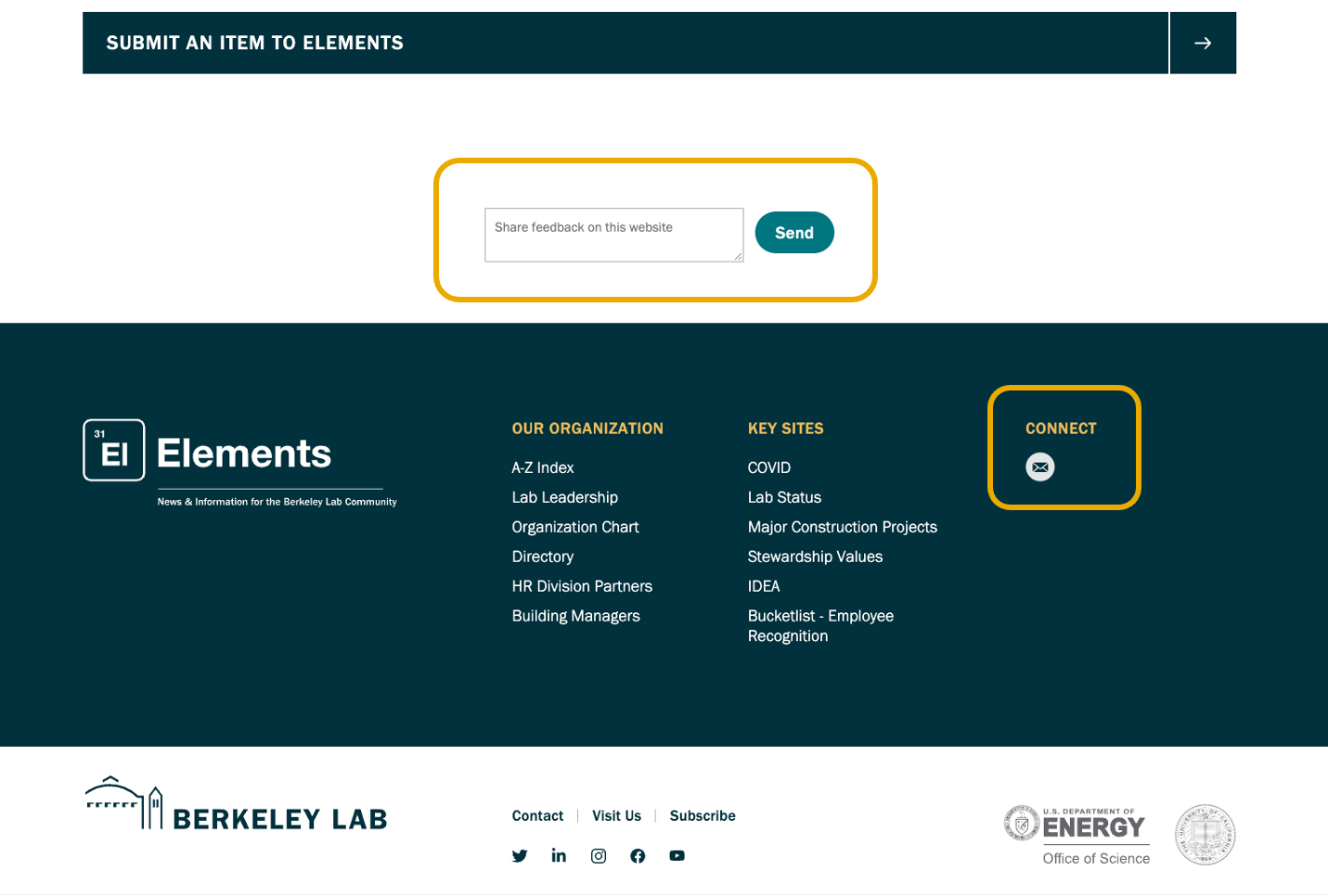 Highlighting feedback channels on Elements website