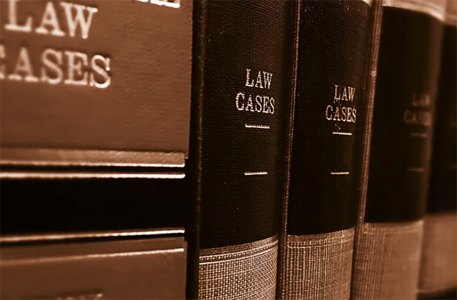Closeup of bound books labeled as law cases