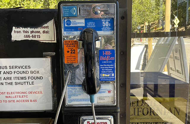 pay phone at an outside shuttle stop at Berkeley Lab