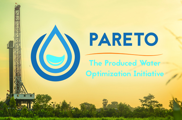 Image of oil operations in a field with word Pareto in the middle.