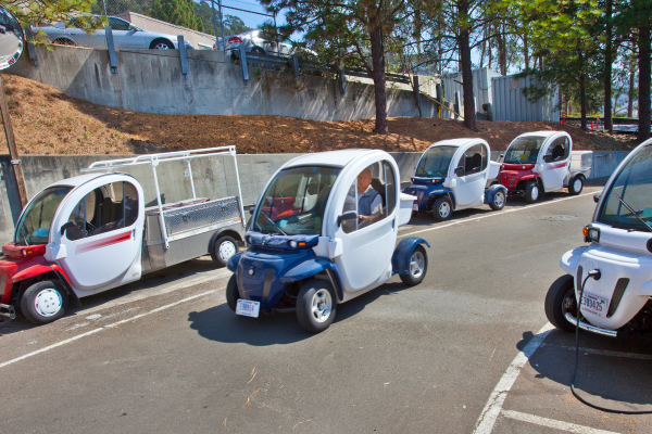Gem electric vehicles at a charging station