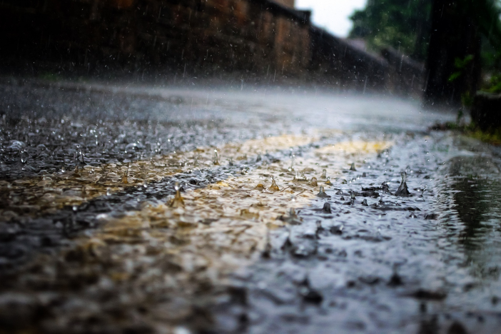 closeup of rain on a road