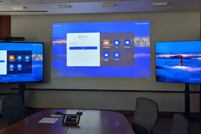 conference room with audio visual screens