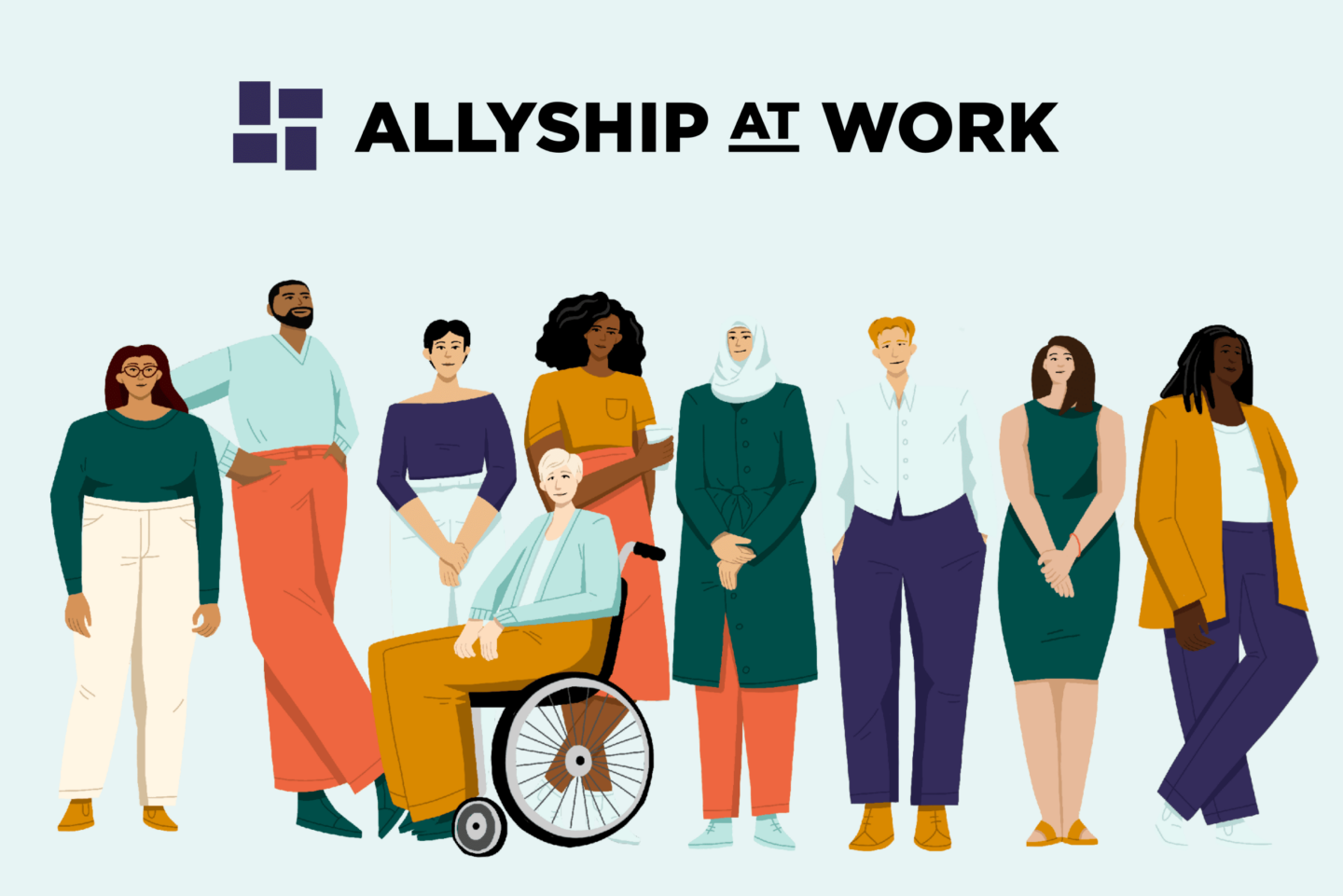 illustration of diverse group of people under caption Allyship at work