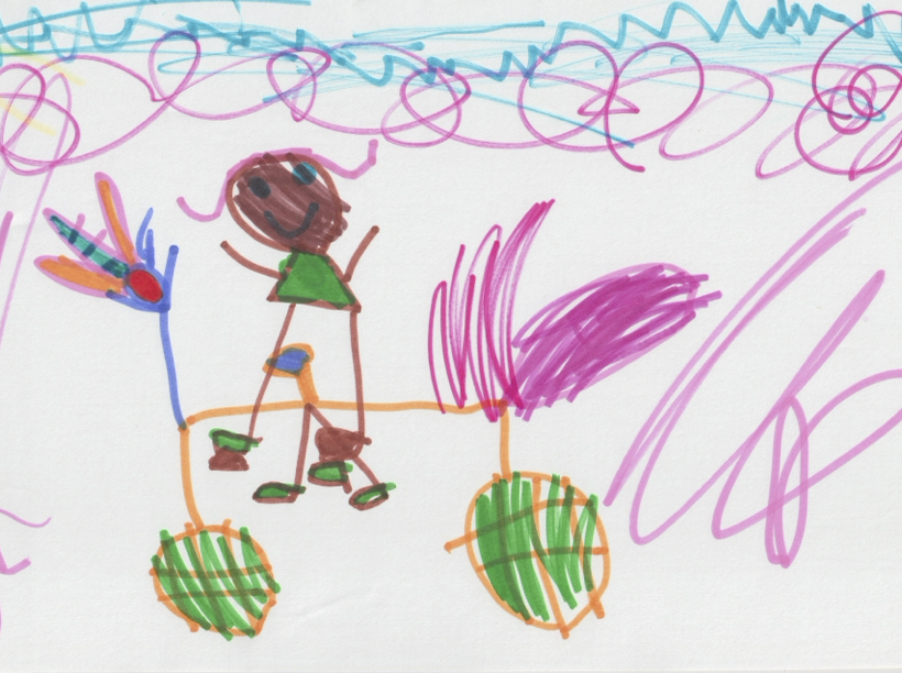 Child's drawing girl on bike