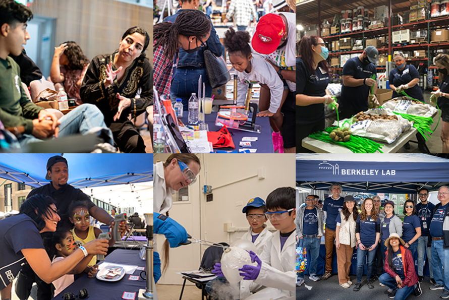 a collage of six photos featuring Lab volunteers at various volunteer events