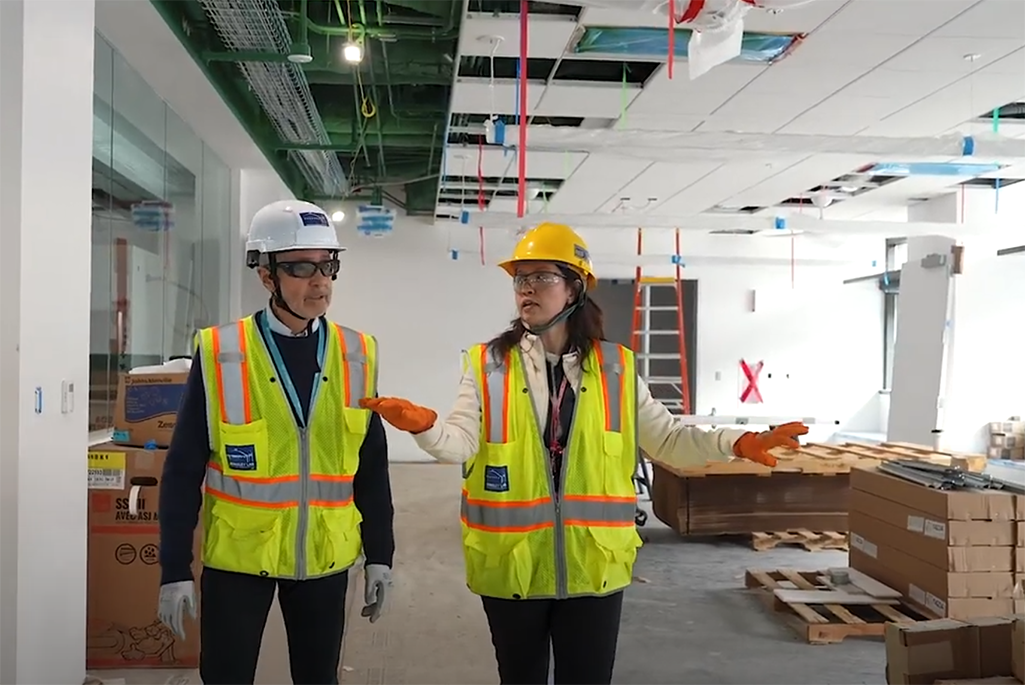 Deputy Director for Operations Michael Brandt and Project Manager Connie Lin walk the BioEPIC construction site.