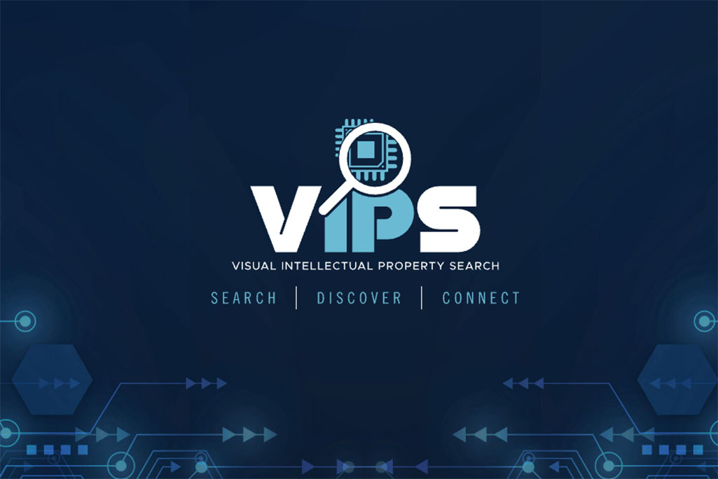 White and blue letters VIPS on dark blue background