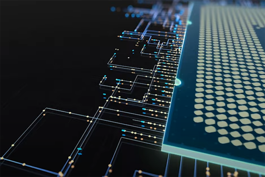 dark background with representation of circuits