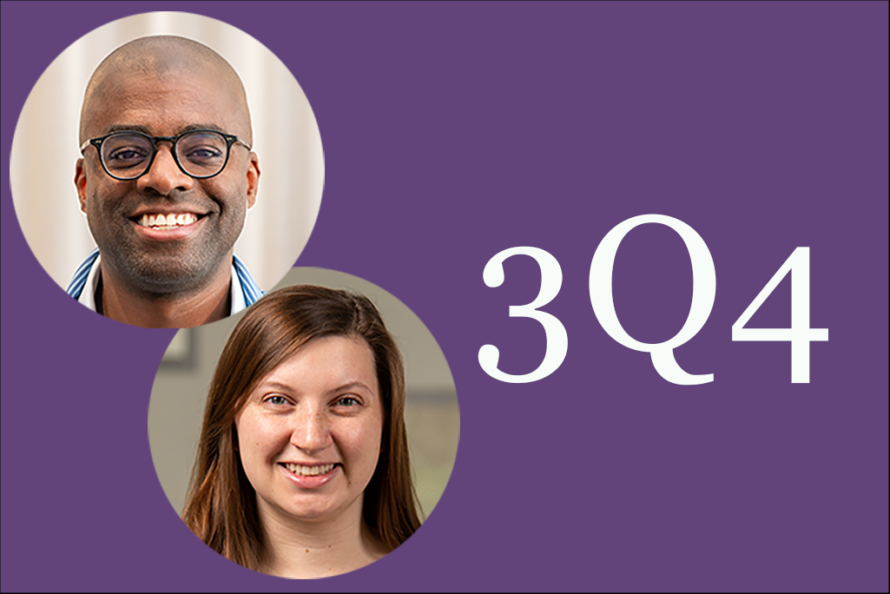 headshots of Jonathan Nurse and Clarissa Bhargava over a purple background