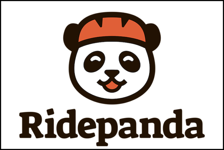 Ridepanda e-mobility company logo with a cute panda in black, white, and red