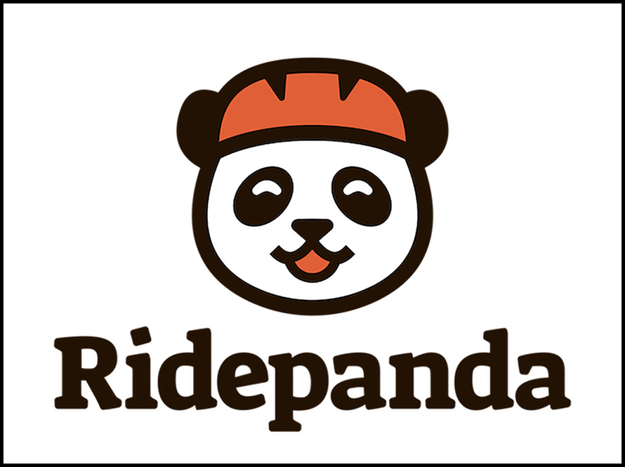 Ridepanda e-mobility company logo with a cute panda in black, white, and red