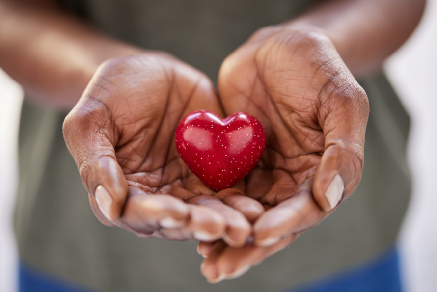 close up photo of two hands holding a red heart