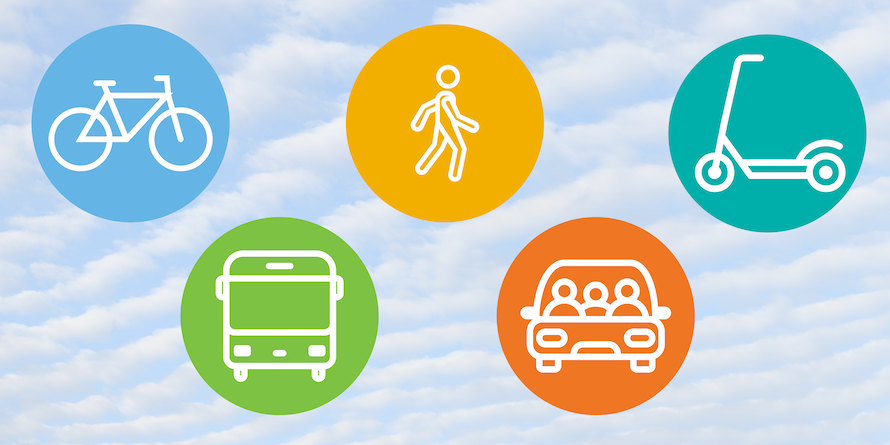 Colorful icons of alternative modes of transportation