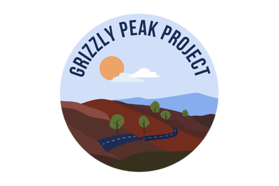 Logo of hills, trees, and blue sky with text reading Grizzly Peak Project