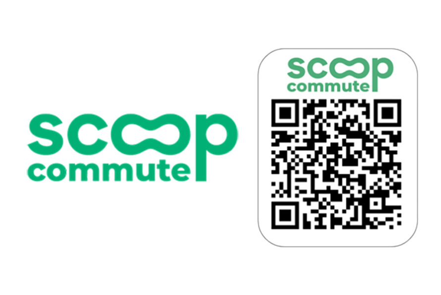 Logo of Scoop in green with QR code