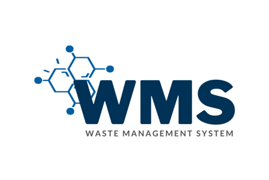 Dark blue letters W, M, Sa, with smaller print waste management system