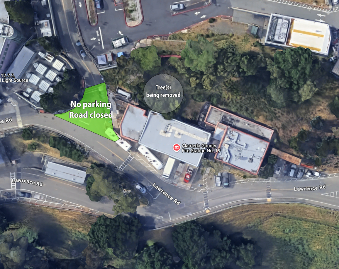 Aerial map with markings showing road impact
