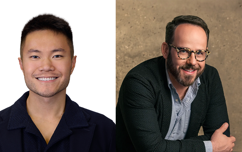 Two side-by-side headshots of two persons smiling.