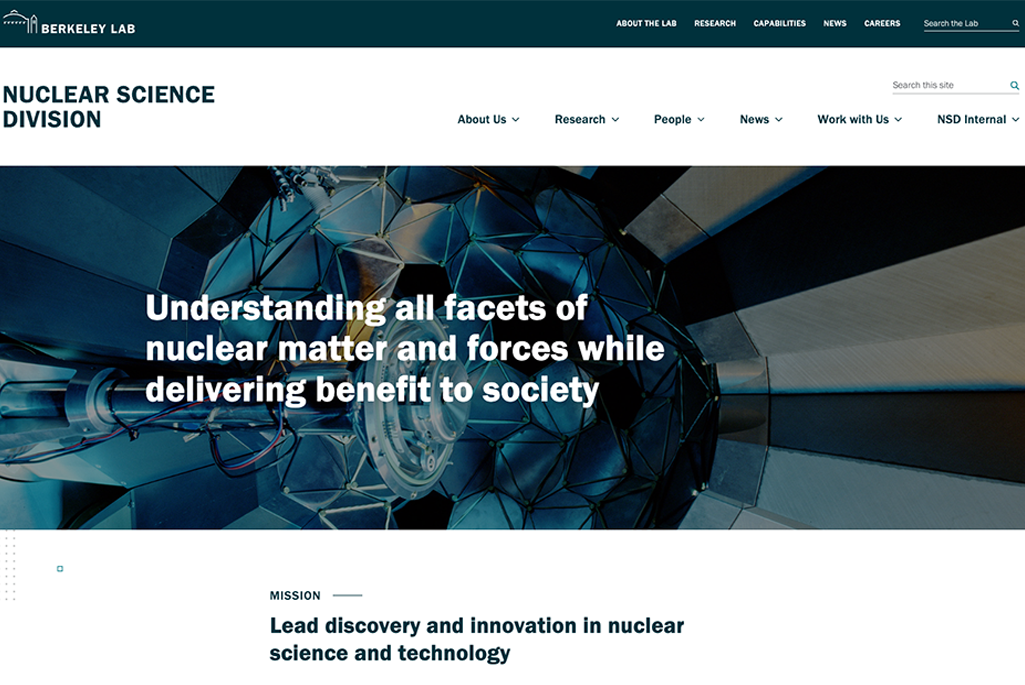 Home page of website with words Nuclear Science Division.