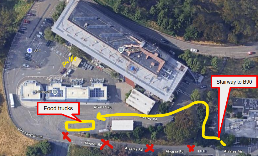map of food truck location in Lot C in front of B90/Flexlab.