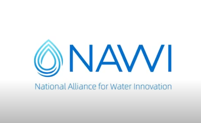 Graphic illustration of word NAWI beside image of water drop.