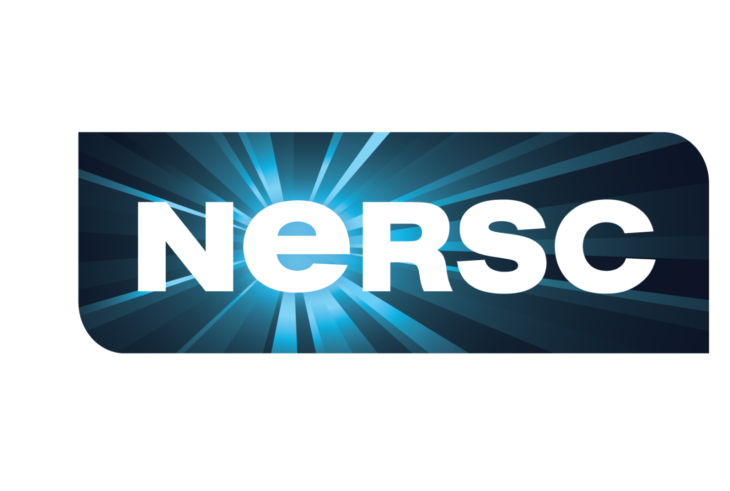 Graphic logo of word NERSC overlaid on light burst background.