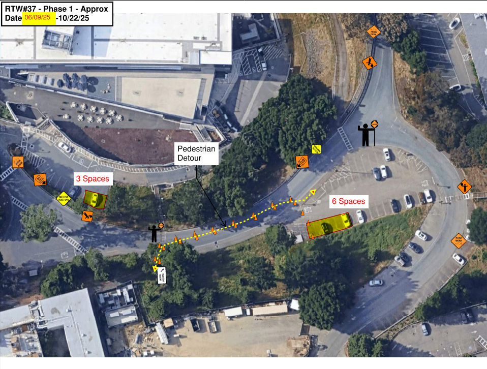 Aerial view of Smoot Road with icons indicating construction work.