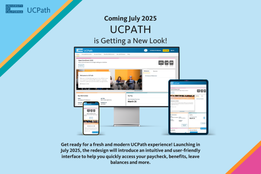 composite image showing the new UC Path website mocked up on a computer monitor, tablet, and mobile phone