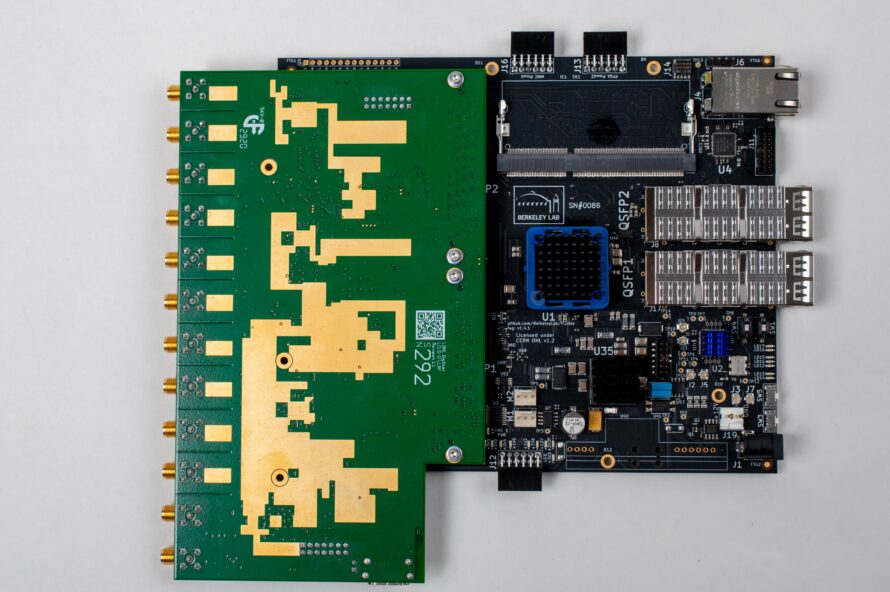 Green and gold circuit board.