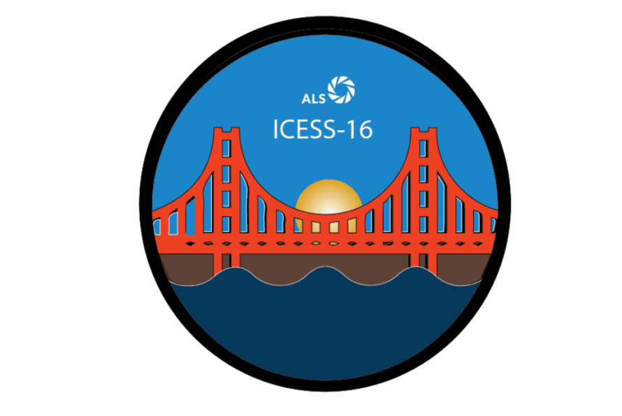 Graphic of round logo with Golden Gate Bridge, water, and sun with words above reading "ICESS-16".