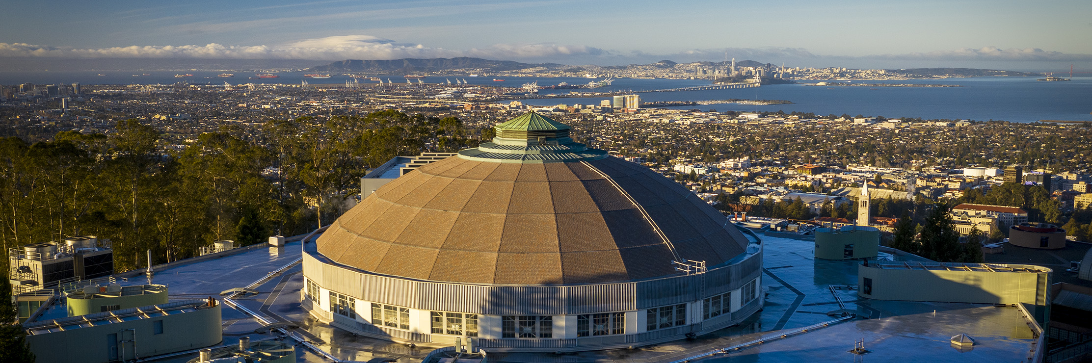 view over building towards city scene and bay view