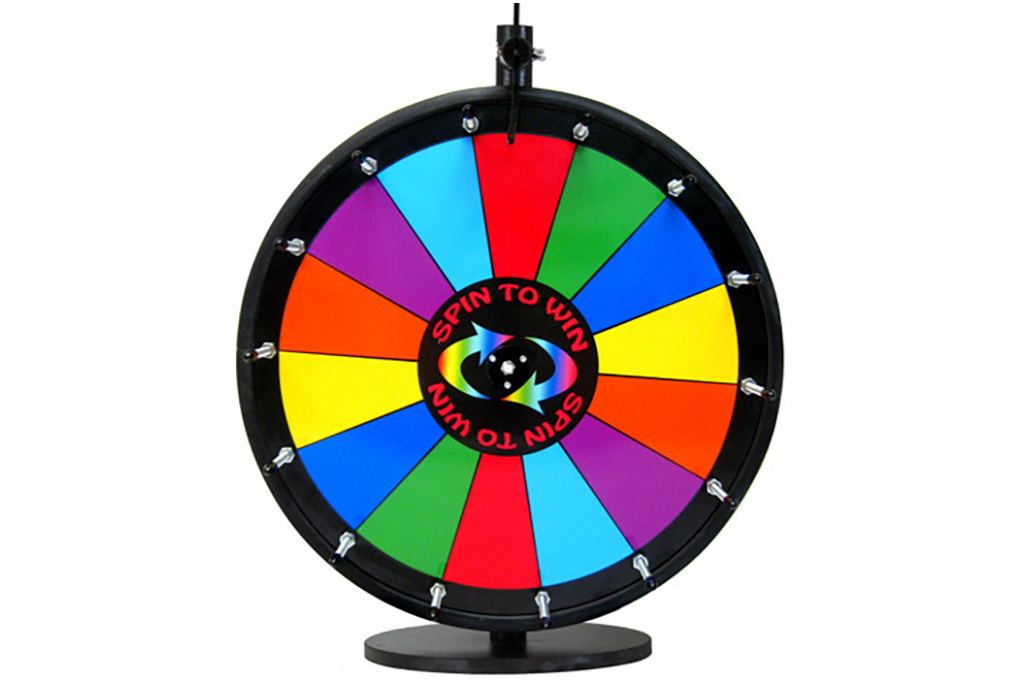 Drawing of spinning wheel with slots of multiple colors