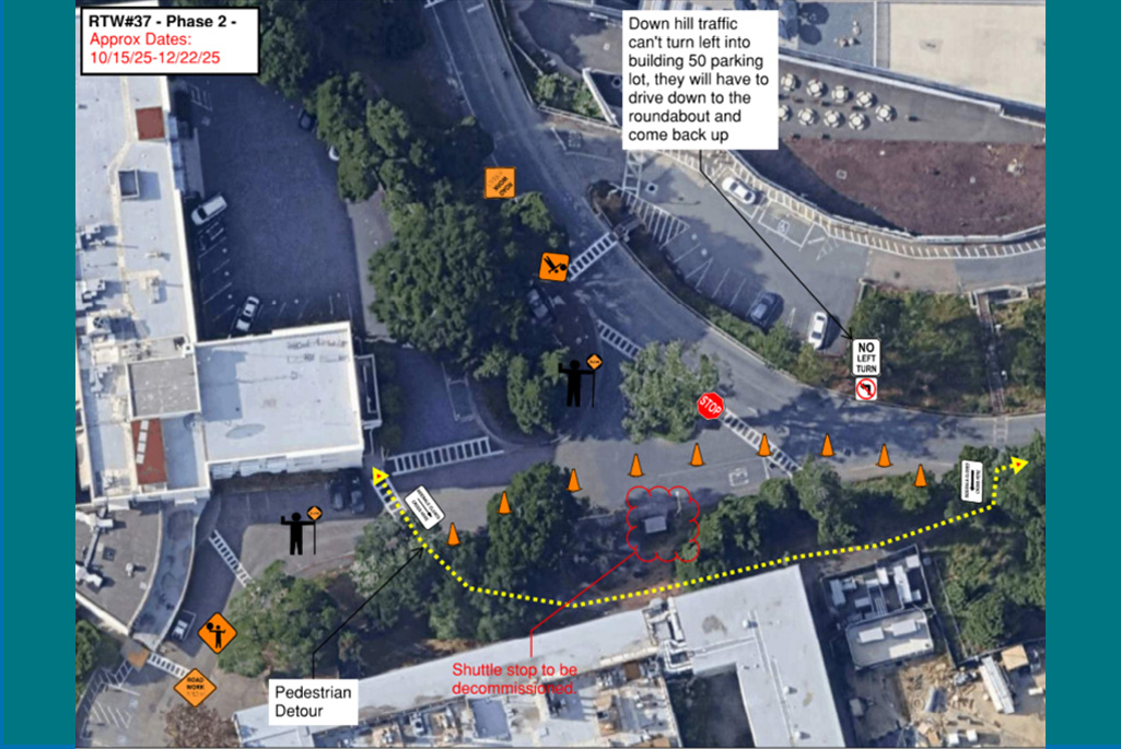 Aerial view of Seaborg and Smoot Road with icons indicating roadwork.