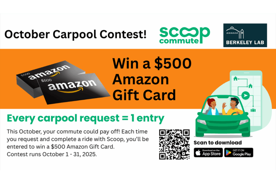Promotional graphic on Scoop Commute's October Carpool Contest where every carpool request = 1 entry to win a $500 Amazon Gift Card.