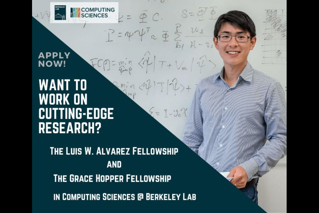 Composite illustration of photo of person smiling wearing blue shirt next to black graphic with words "Want to Work on Cutting Edge Research?"