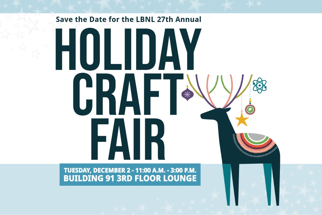 Composite illustration of holiday reindeer wearing a red saddle with words to the left reading "Holiday Craft Fair"