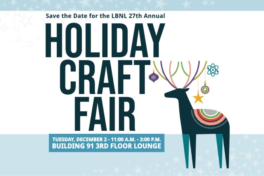 Composite illustration with large words "Holiday Craft Fair" with reindeer graphic on the right.