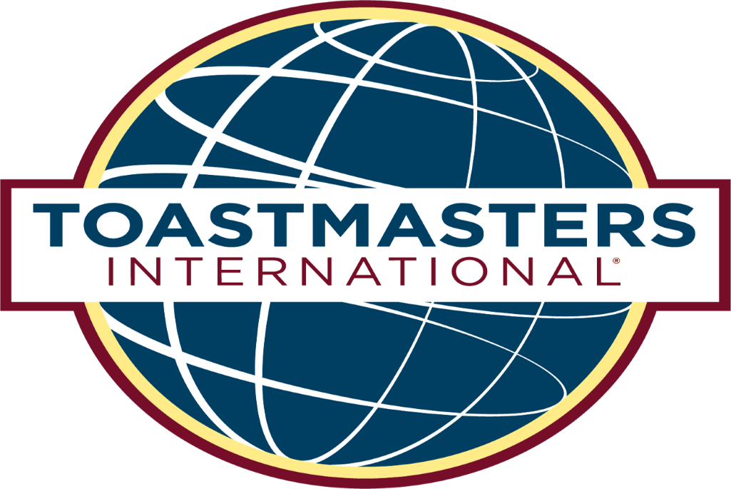 Graphic of blue globe with overlapping words "Toastmasters International"