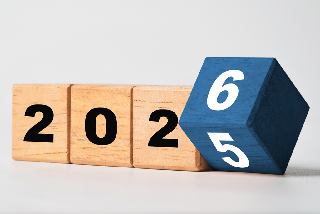 wooden blocks with numbers representing the years 2025 and 2026