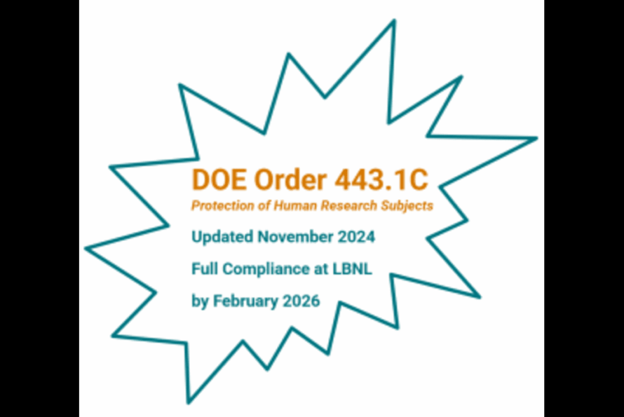 Blue starburst outline containing words "DOE Order 443.1C"