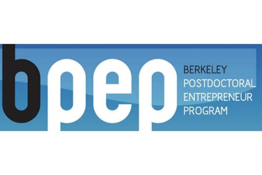 Logo illustration of word "BPEP" with words "Berkeley Postdoctoral Entrepreneur Program" against a blue background