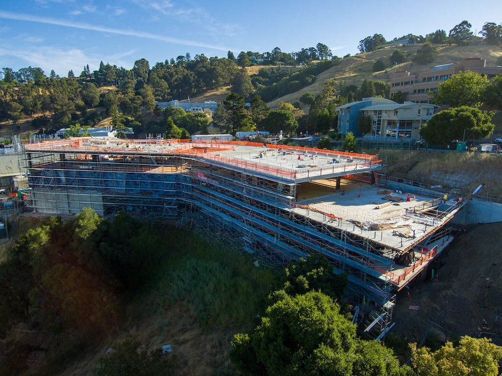 Aerial view of the Collaboration Commons construction site at Berkeley Lab