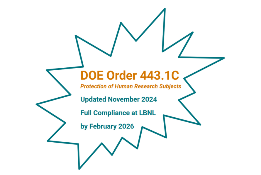 Blue line drawing of starburst containing the words "DOE Order 443.1C"