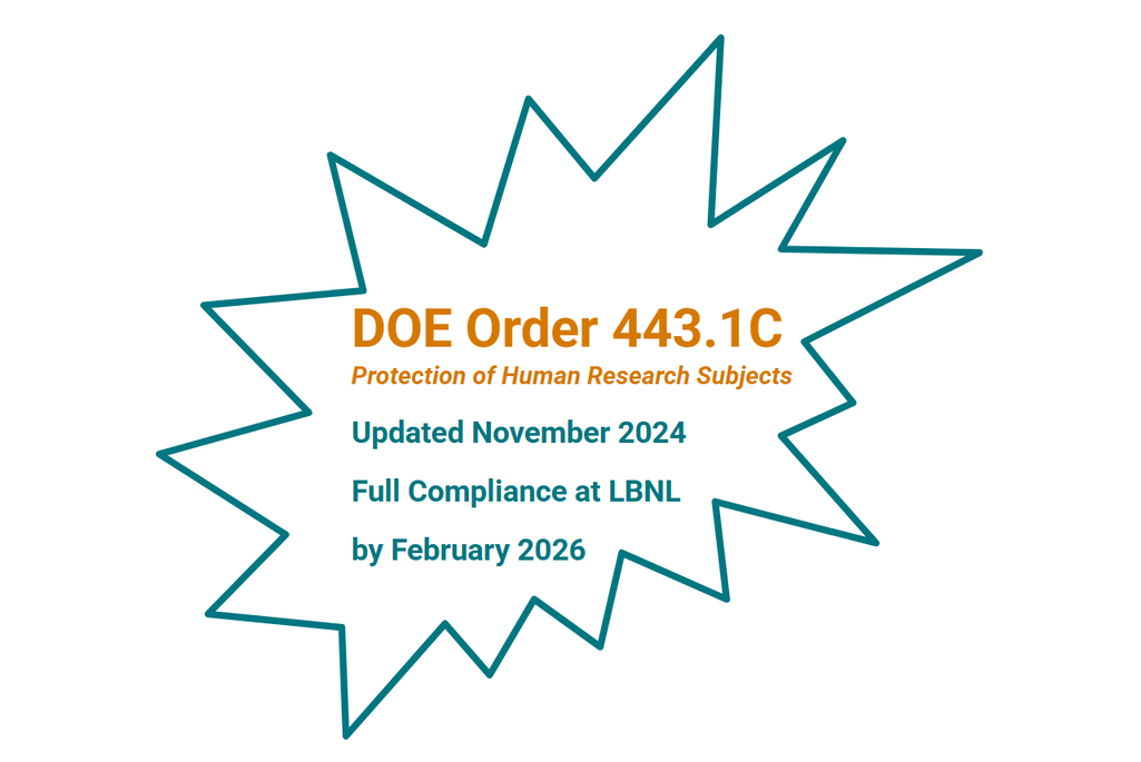 Blue line drawing of starburst containing the words "DOE Order 443.1C"