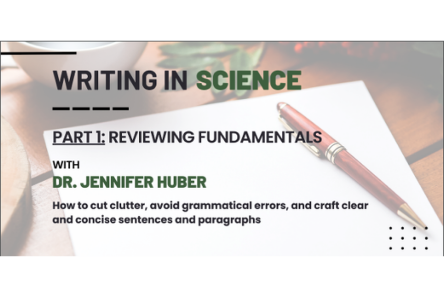 Photo of blank sheet of white paper with a red pen resting on top, overlaid with words "Writing In Science"