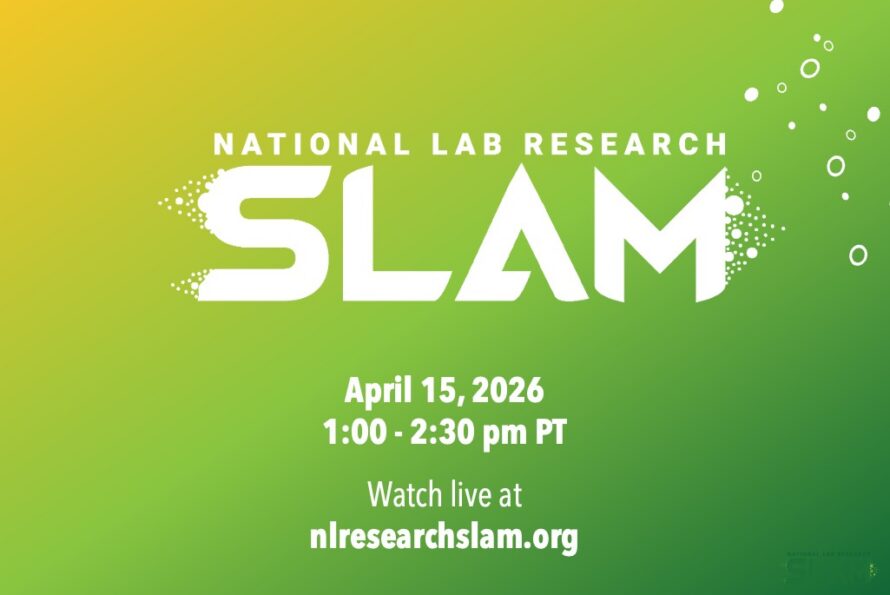 White logo against gradient green background with words "National Lab Research SLAM".