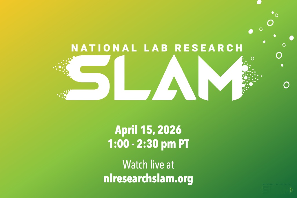 White logo against gradient green background with words "National Lab Research SLAM".