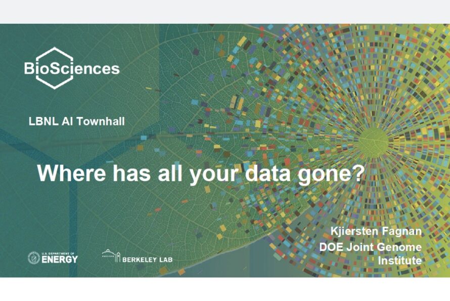 Green background with array of tiny squares with white BioSciences logo and text "Where has all your data gone?