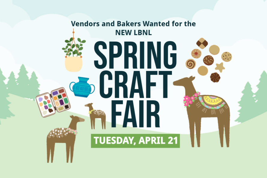 Drawing of deer on a hillside with text spring craft fair